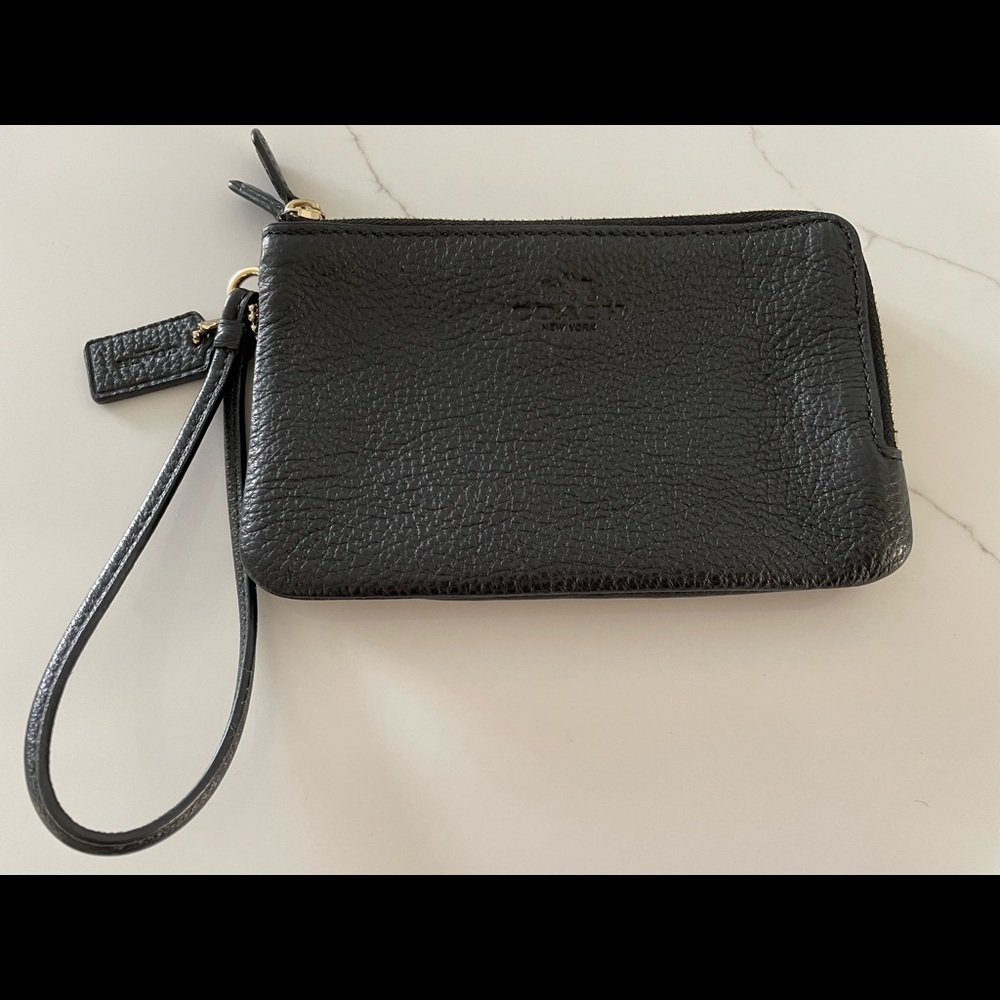Coach black leather wristlet